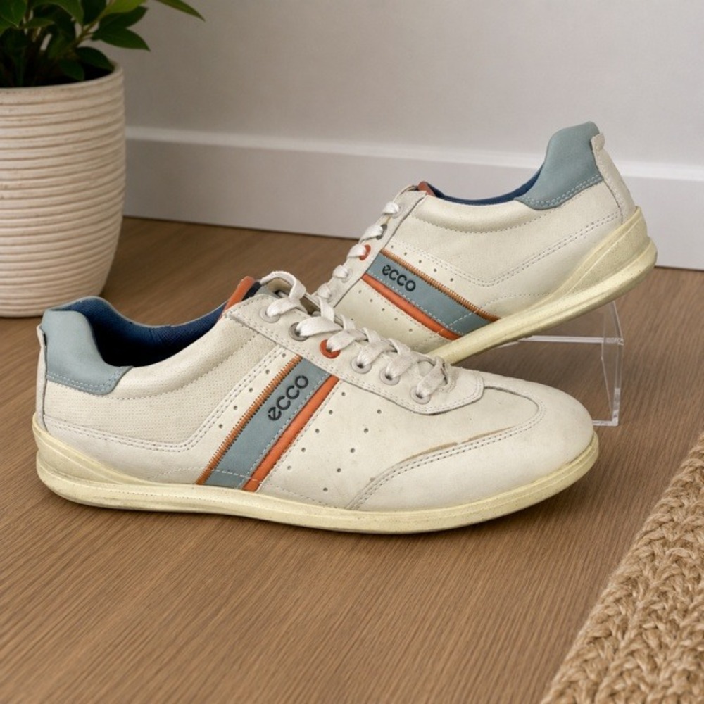 ECCO Chander Men's EU 41 US 7 Leather Sneakers Ivory Orange Blue Lace Up